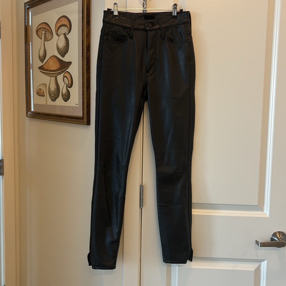 Mother High Waisted Vamp Faux Show black leather pants slits - Picture 4 of 9